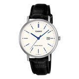 Casio Men's Analog Watch White Dial Black Leather Band, MTP-VT05L-7EDF