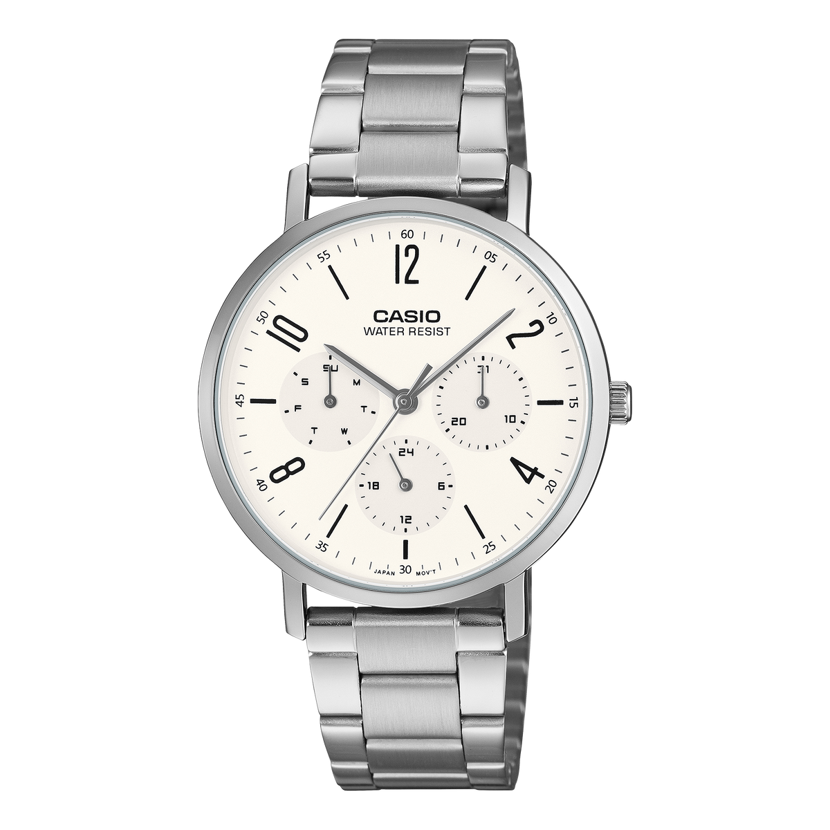Casio Men's Analog Watch White Dial Steel Band, MTP-VT06D-7BDF