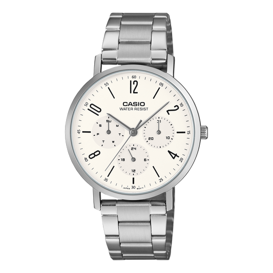 Casio Men's Analog Watch White Dial Steel Band, MTP-VT06D-7BDF