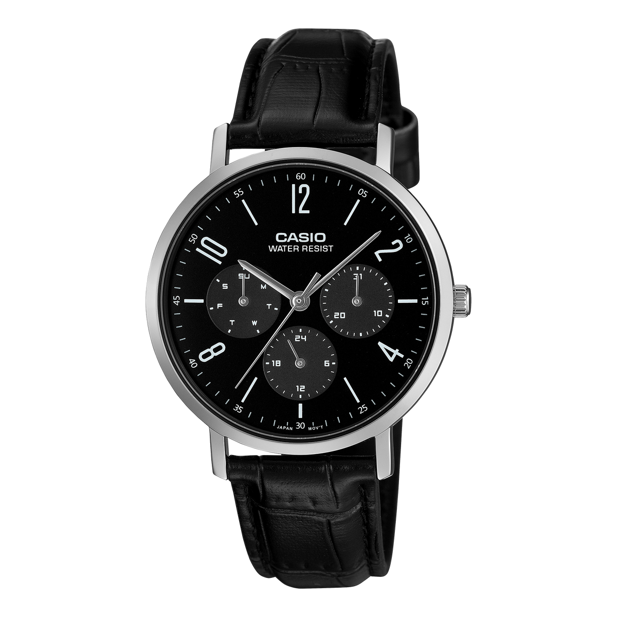 Casio Men's Analog Watch Black Dial Black Leather Band, MTP-VT06L-1BDF