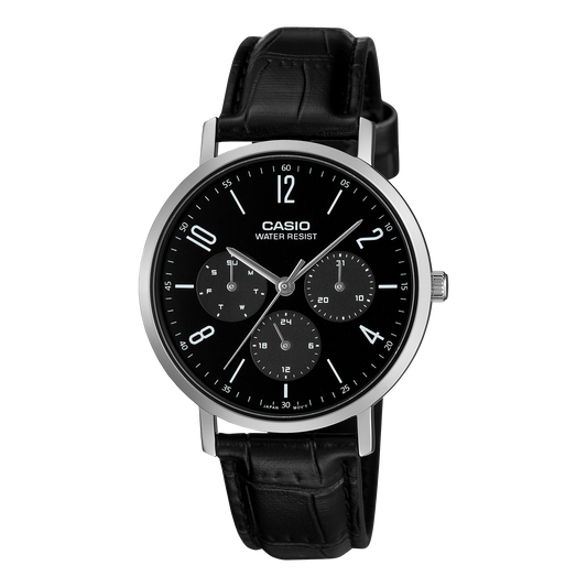 Casio Men's Analog Watch Black Dial Black Leather Band, MTP-VT06L-1BDF