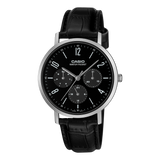 Casio Men's Analog Watch Black Dial Black Leather Band, MTP-VT06L-1BDF