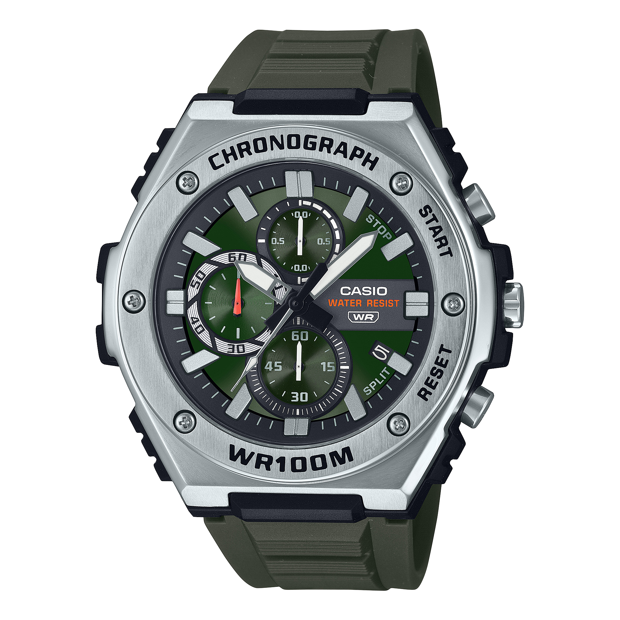 Casio Men's Chronograph Watch Analog Green Dial with Green Resin Band, MWA-300H-3AVDF