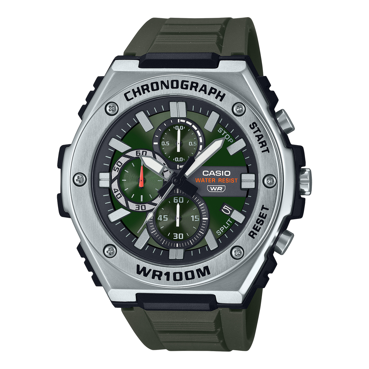 Casio Men's Chronograph Watch Analog Green Dial with Green Resin Band, MWA-300H-3AVDF
