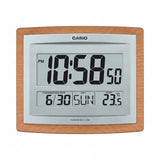 Casio Wall & Table Clock, Digital Display, Silver & Wood Grain Pattern, ID-15SA-5DF