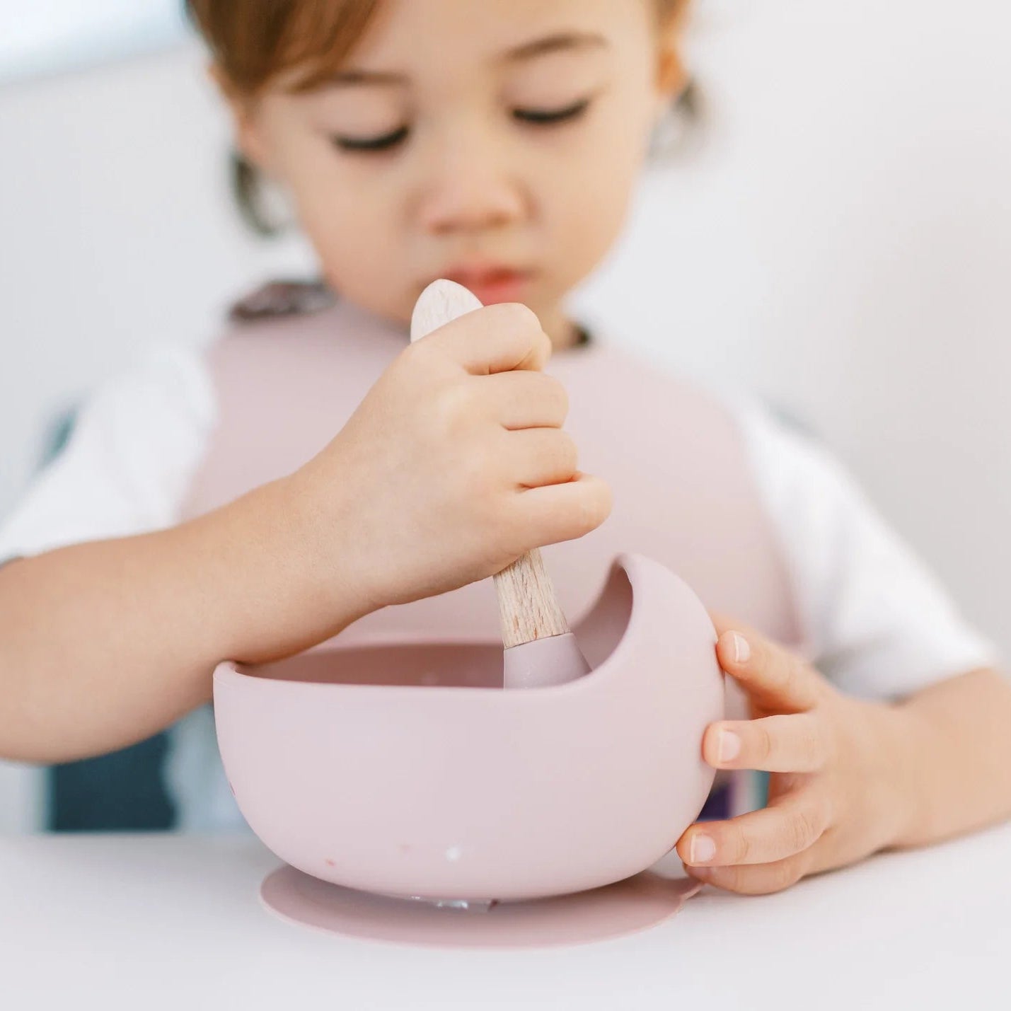 Milk It Baby Dusty Pink Bib & Bowl Set, 100% Food Grade Silicone Set, MI-BBDP003
