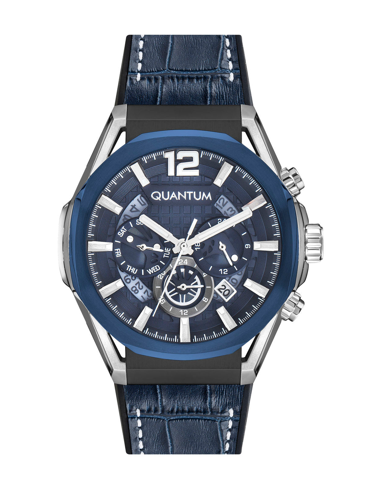 Quantum Men's Watch Analog Blue Dial with Blue Leather Strap, PWG970.699