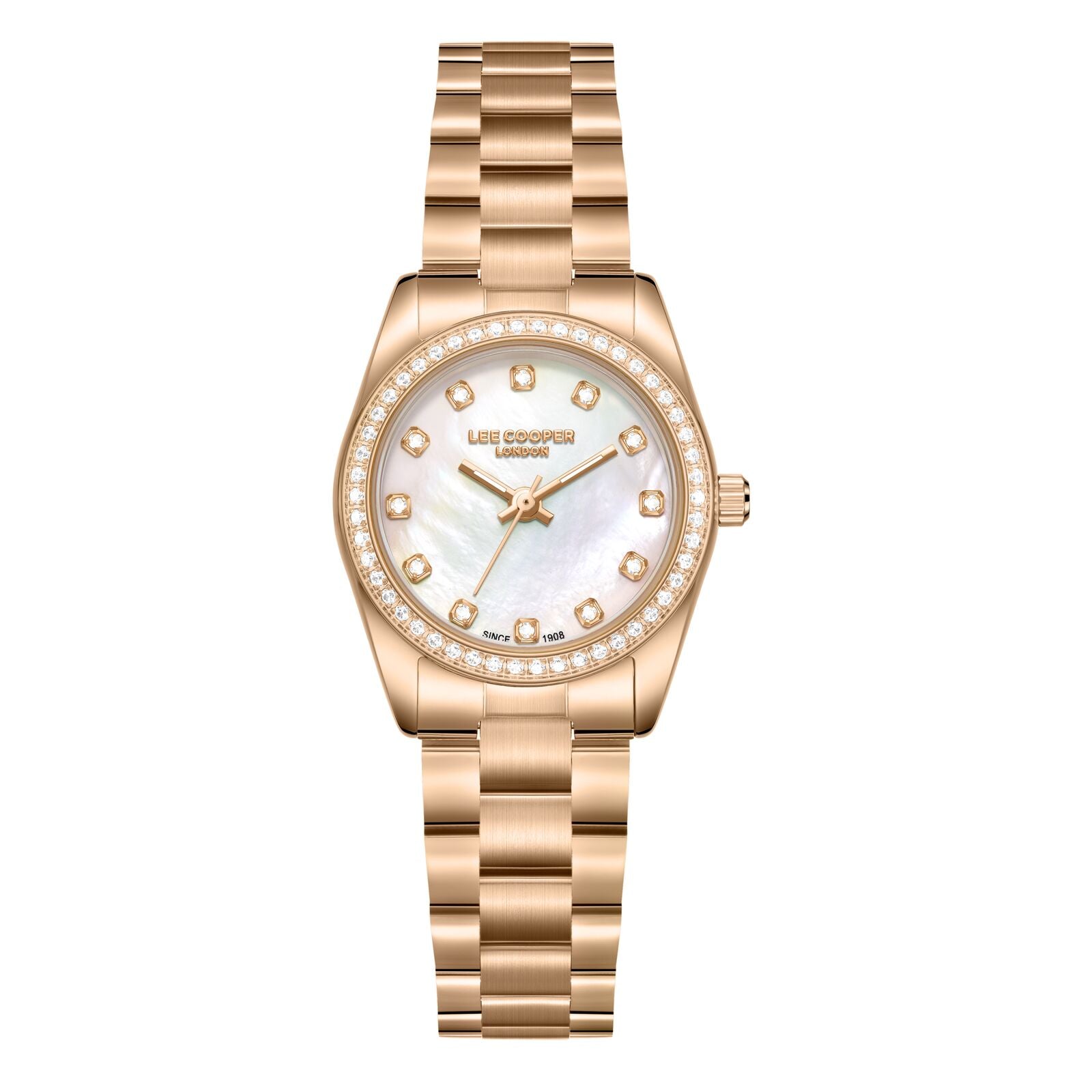 Lee Cooper Women's Watch Analog Mother of Pearl Dial with Rose Gold Stainless Steel Band, LC08155.420