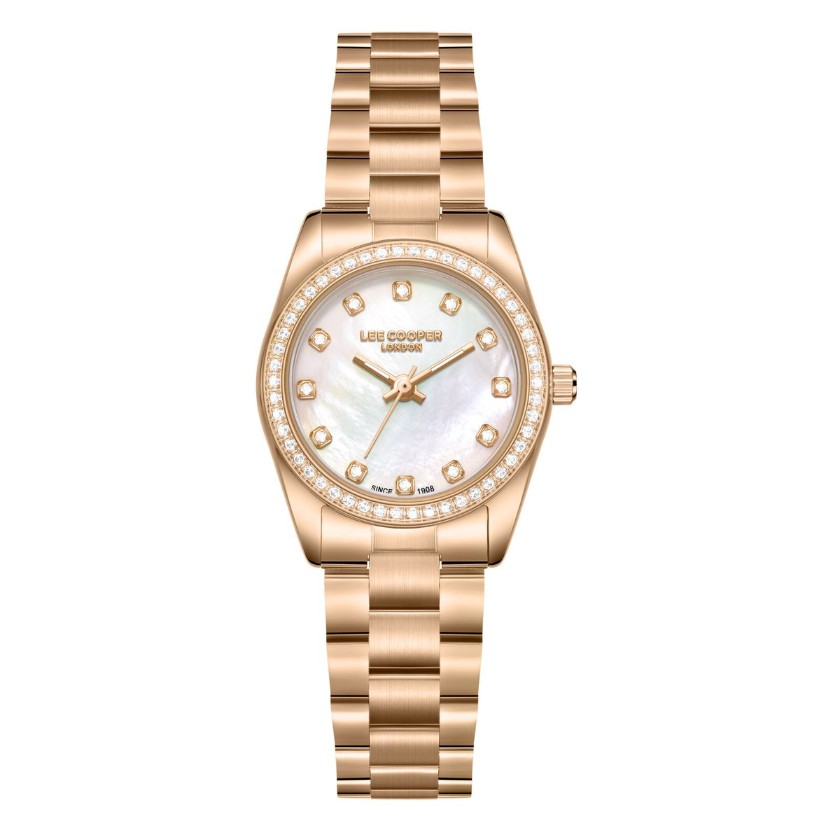 Lee Cooper Women's Watch Analog Mother of Pearl Dial with Rose Gold Stainless Steel Band, LC08155.420