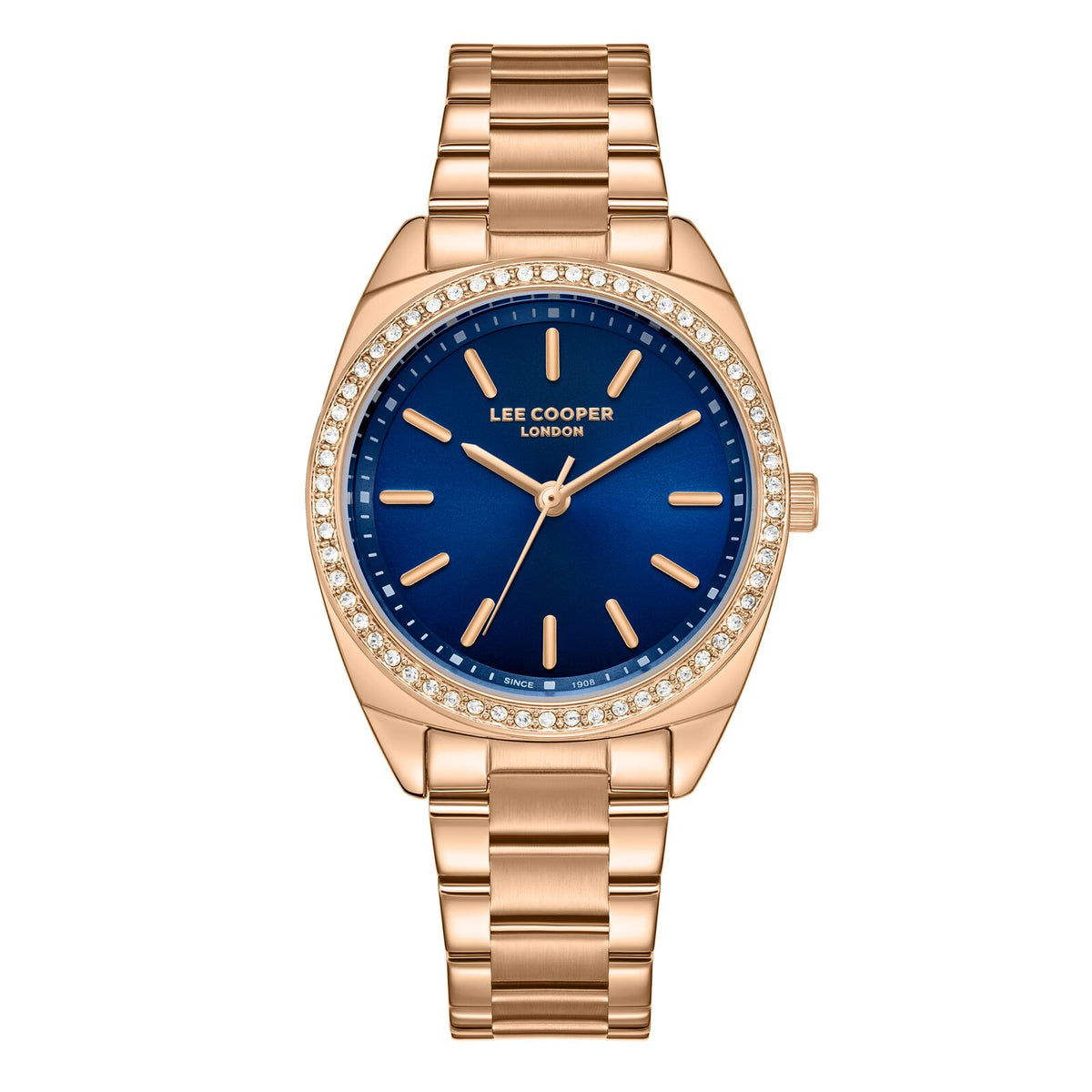 Lee Cooper Women's Watch Analog Blue Dial with Rose Gold Stainless Steel Band, LC08041.490