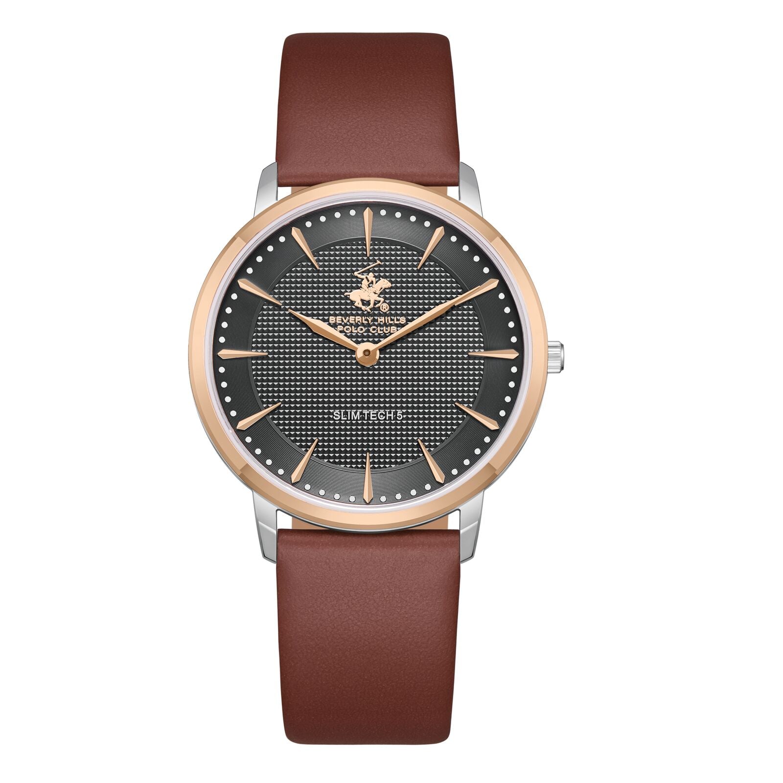 Beverly Hills Polo Club Men's Watch Analog Grey Dial with Brown Leather Band, BP3722X.462