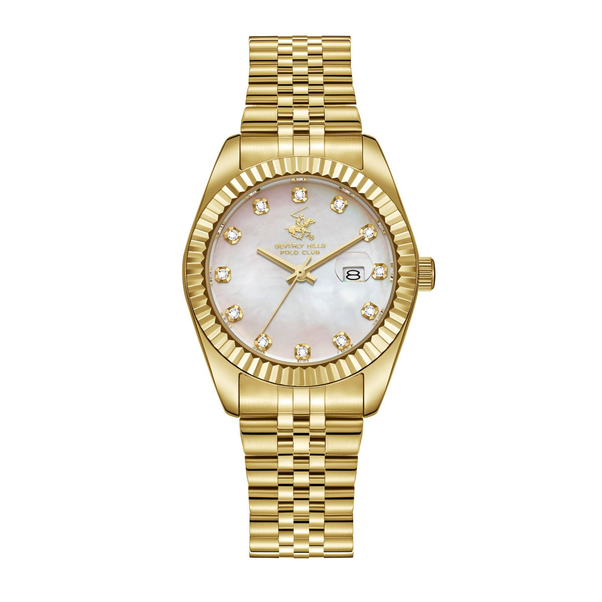 Beverly Hills Polo Club Women's Watch Analog Mother of Pearl Dial With Gold Stainless Steel Band, BP3654X.120