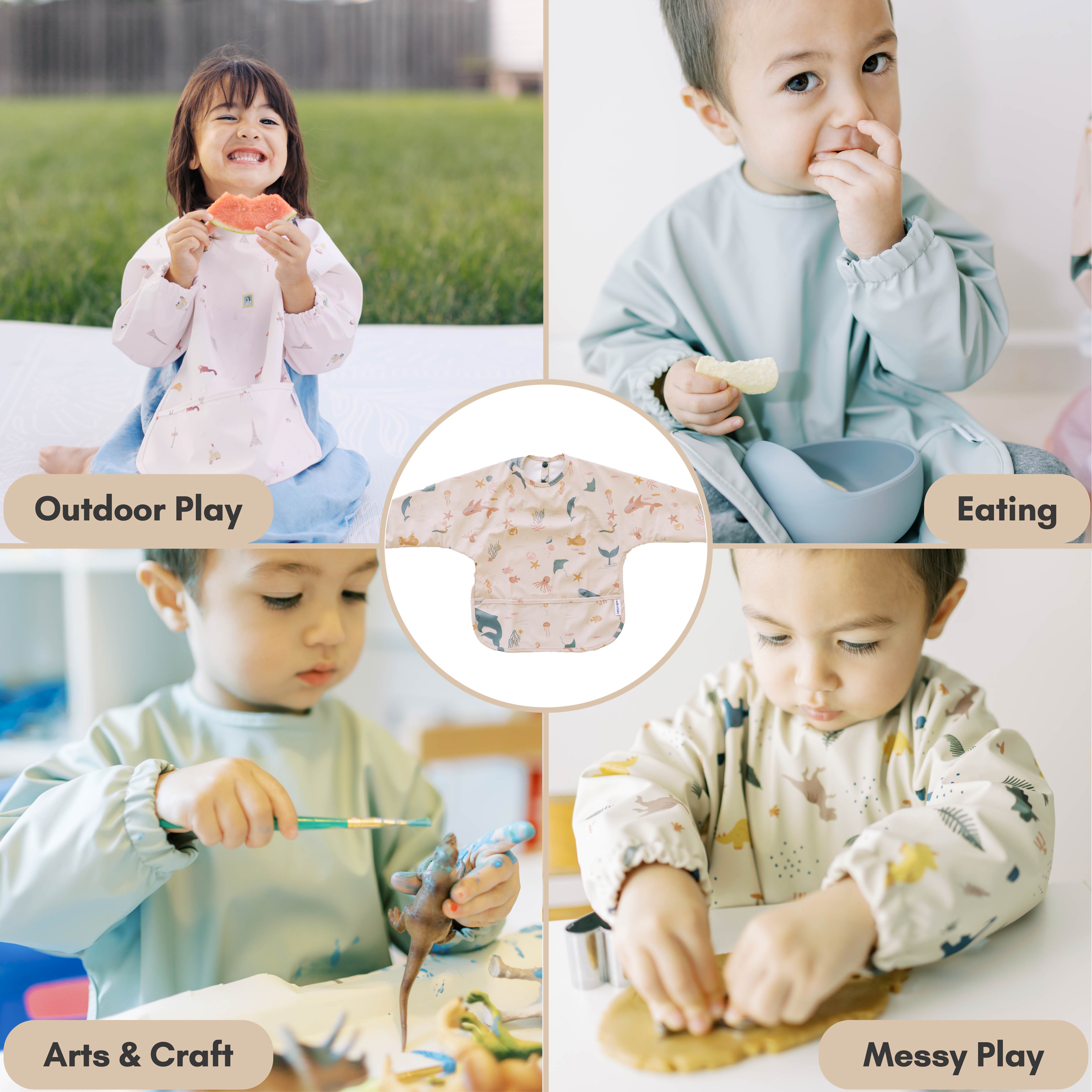 Milk It Baby Water Proof Sleeved Bib, Ocean Friends,MI-SBOF003