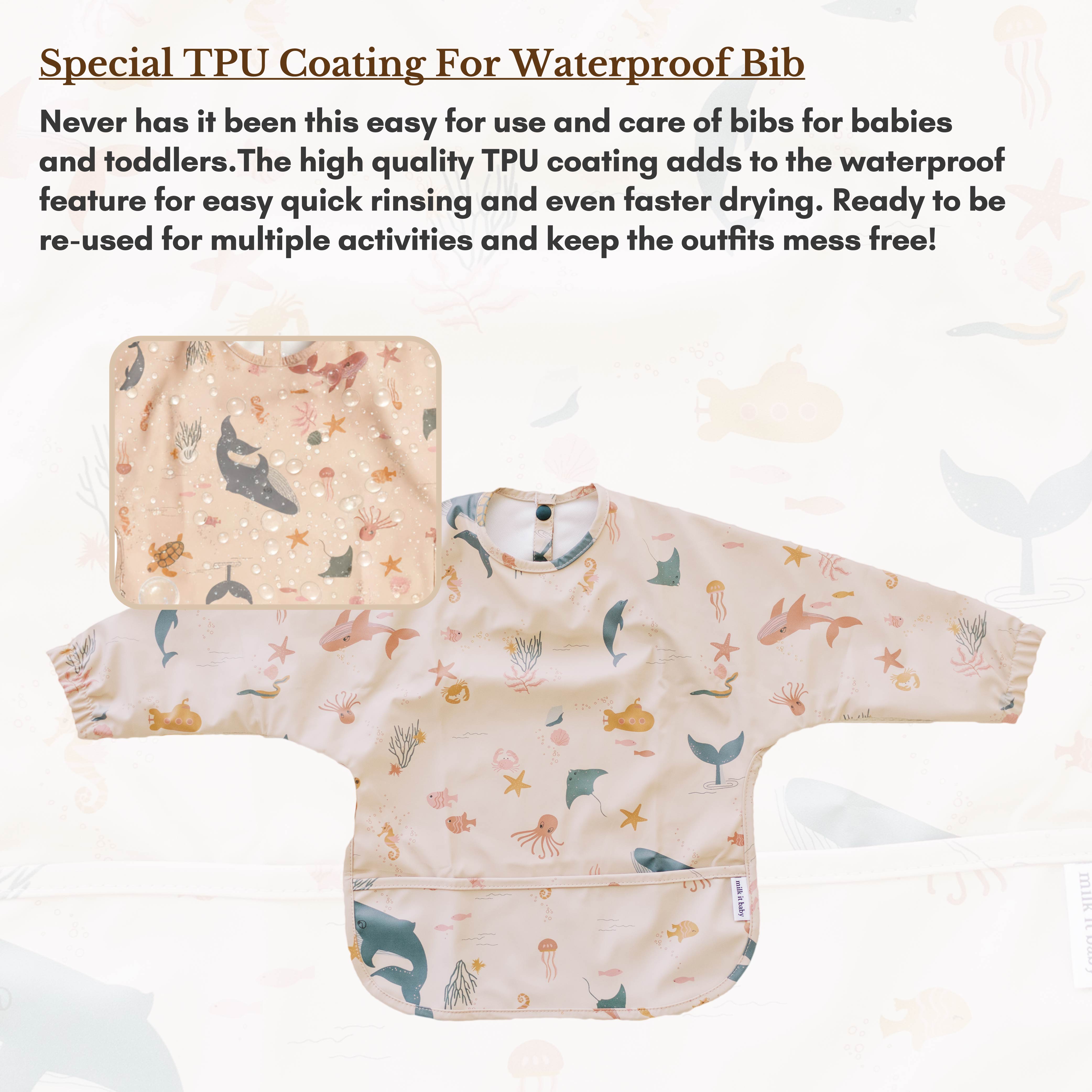 Milk It Baby Water Proof Sleeved Bib, Ocean Friends,MI-SBOF003