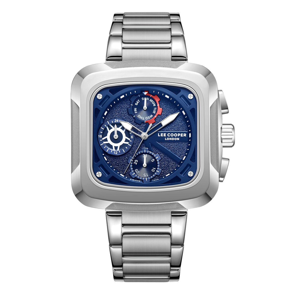 Lee Cooper Men's Watches Analog Blue Dial with Silver Stainless Steel Band, LC08013.390