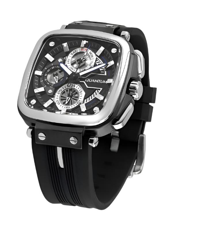 Quantum Men's Watch Analog Black Dial with Black Silicone Band, PWG1014.351