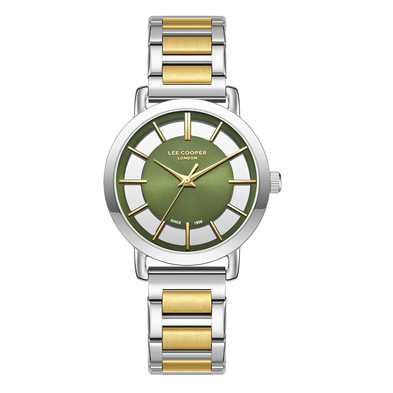 Lee Cooper Women's Watches Analog Green Dial with Silver / Gold Stainless Steel Band, LC08037.270