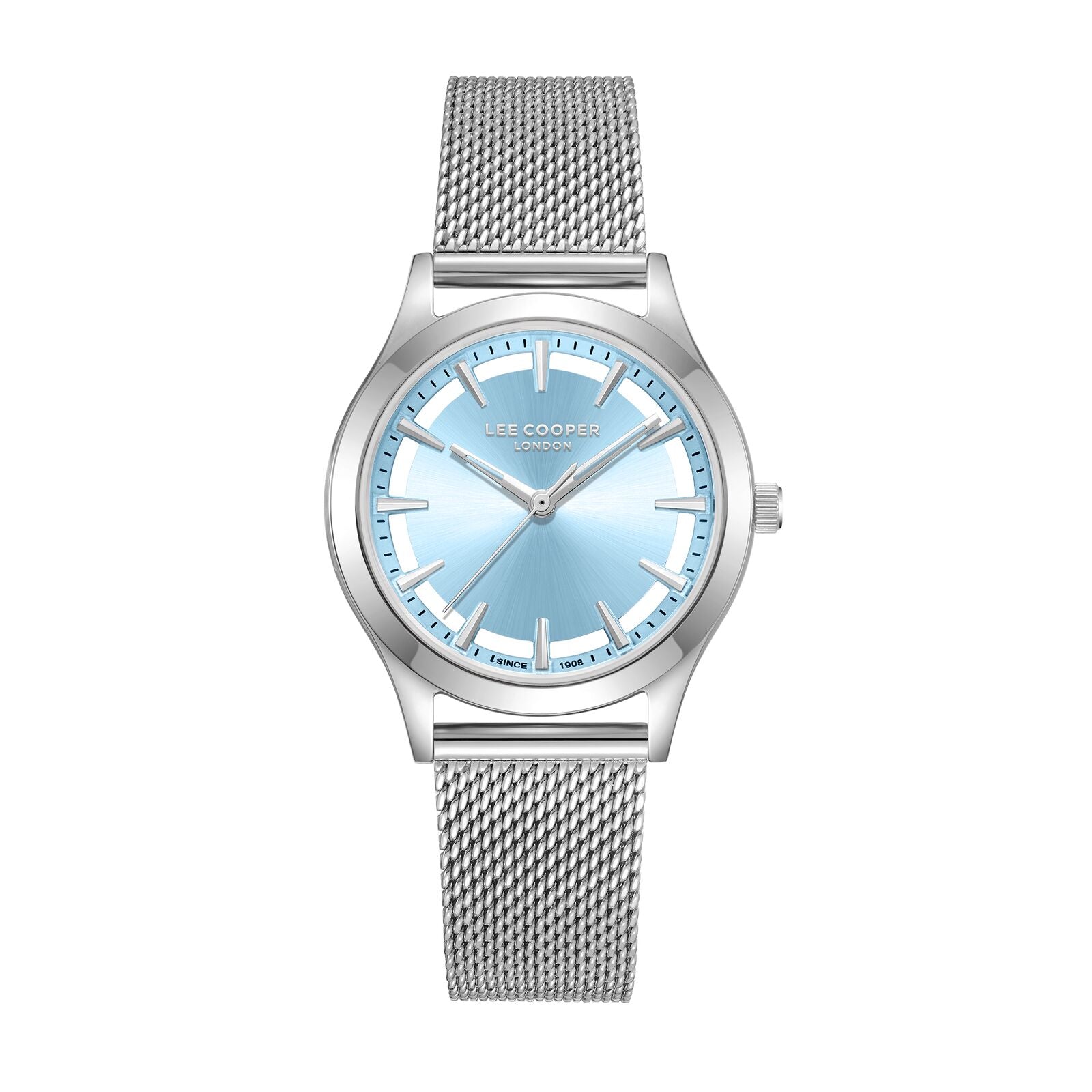 Lee Cooper Women's Watch Analog Blue Dial withSilver Mesh Band, LC08156.300