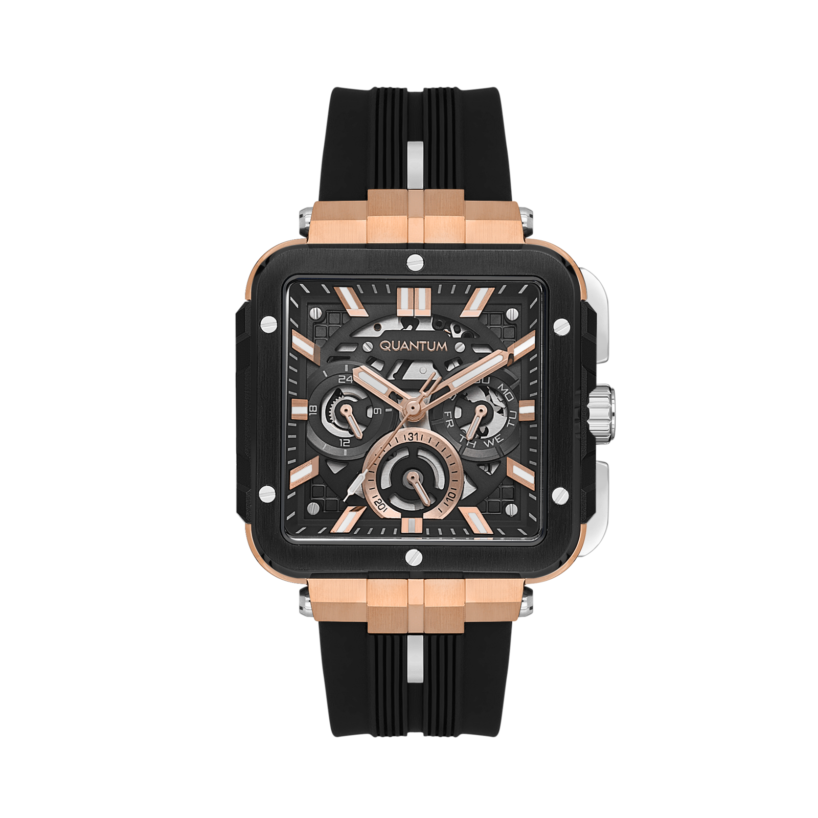 Quantum men analog watch, black dial with black silicone band, model QU-PWG1102.451, Bahrain