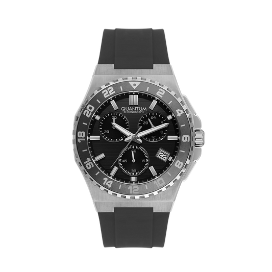 Quantum Men's Chronograph Watch Black Dial Black Silicone Band, PWG1147.351