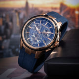 Quantum Men's Chronograph Watch Analog Blue Dial with Blue Silicone Band, PWG953.069
