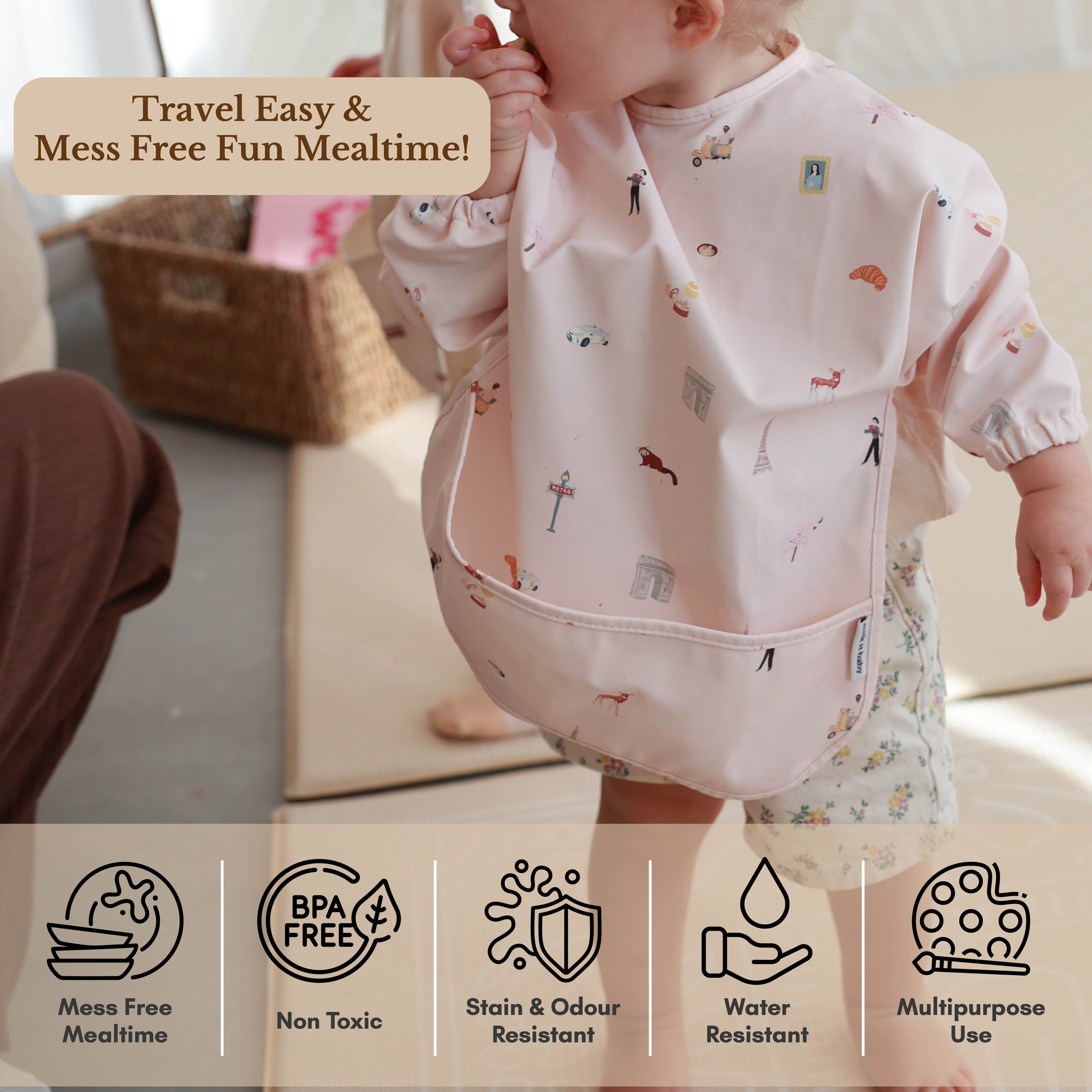 Milk It Baby Water Proof Sleeved Bib, Paris City, MI-SBPA008S