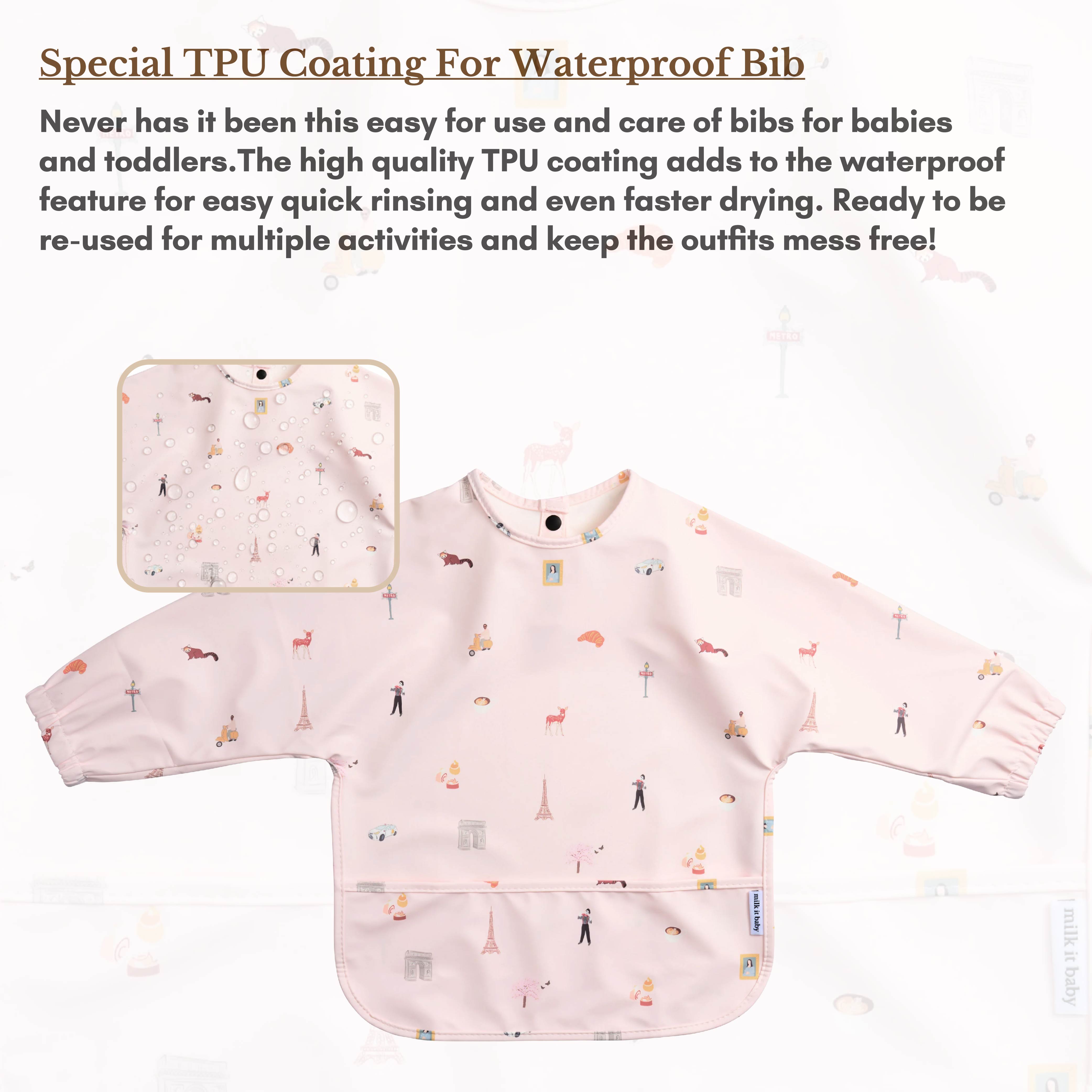 Milk It Baby Water Proof Sleeved Bib, Paris City, MI-SBPA008S