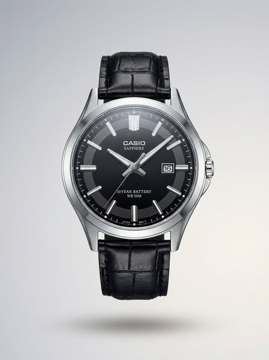 Casio, Men's Watch Analog, Black Dial Black Leather Band, MTS-100L-1AVDF product image