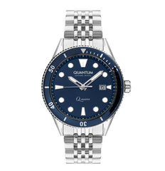 Quantum Sapphire Crystal Men's Watch Analog Blue Dial with Silver Stainless Steel Band, QMG1024.390