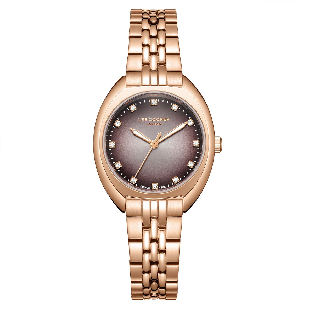 Lee Cooper Women's Watches Analog Brown Dial with Rose Gold Stainless Steel Band, LC07989.410