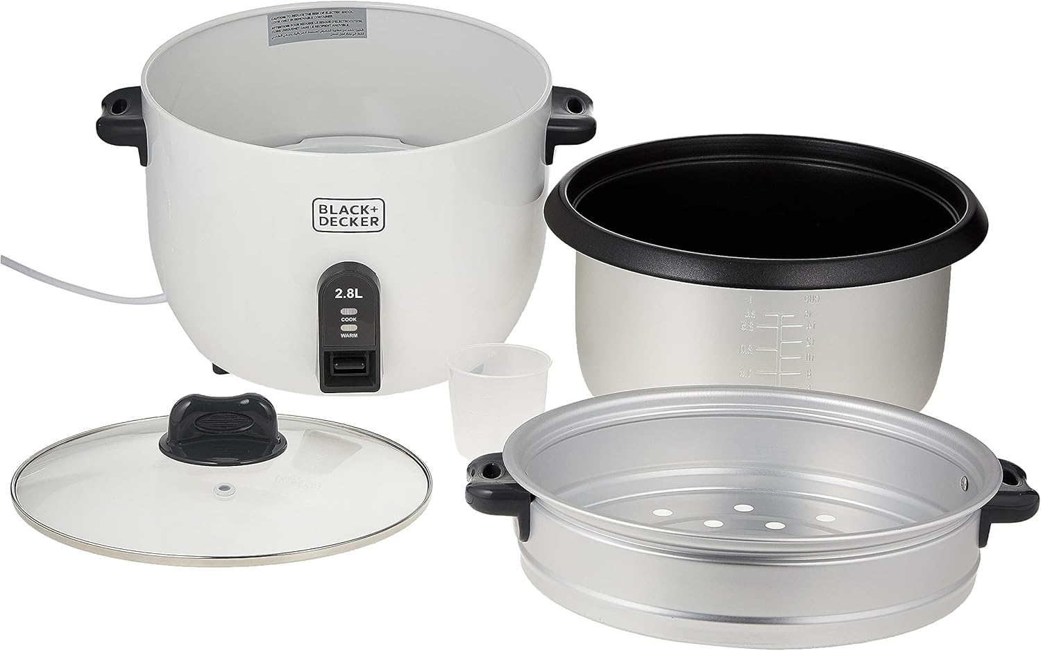 Black+Decker, 1100W, 2.8 L 11 Cup Rice Cooker, White, RC2850