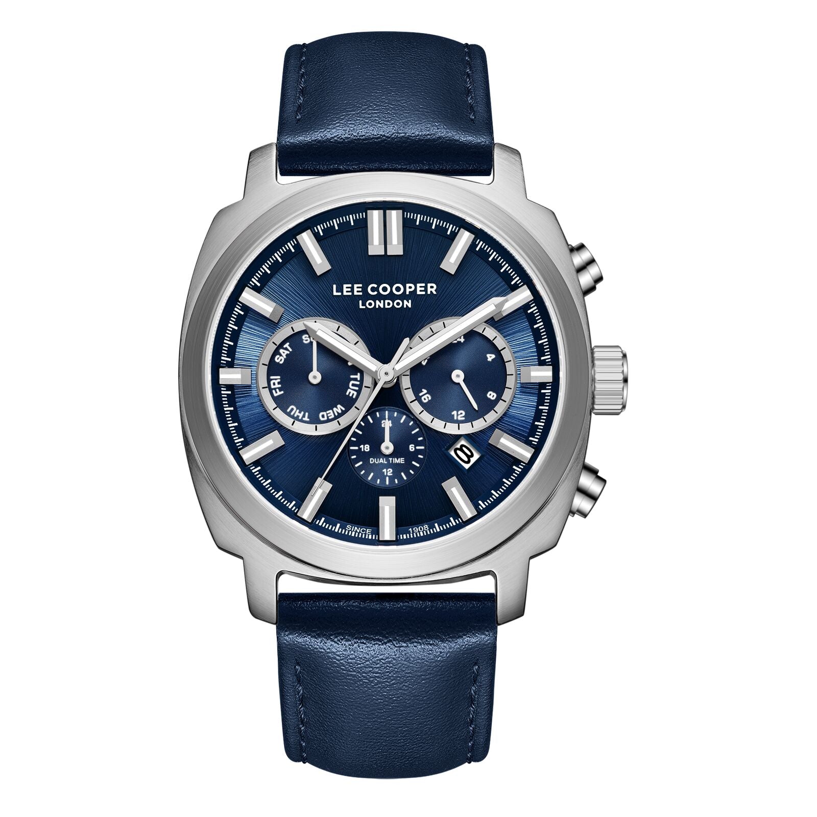 Lee Cooper Men's Watch Analog Blue Dial with Blue Leather Strap, LC08172.399
