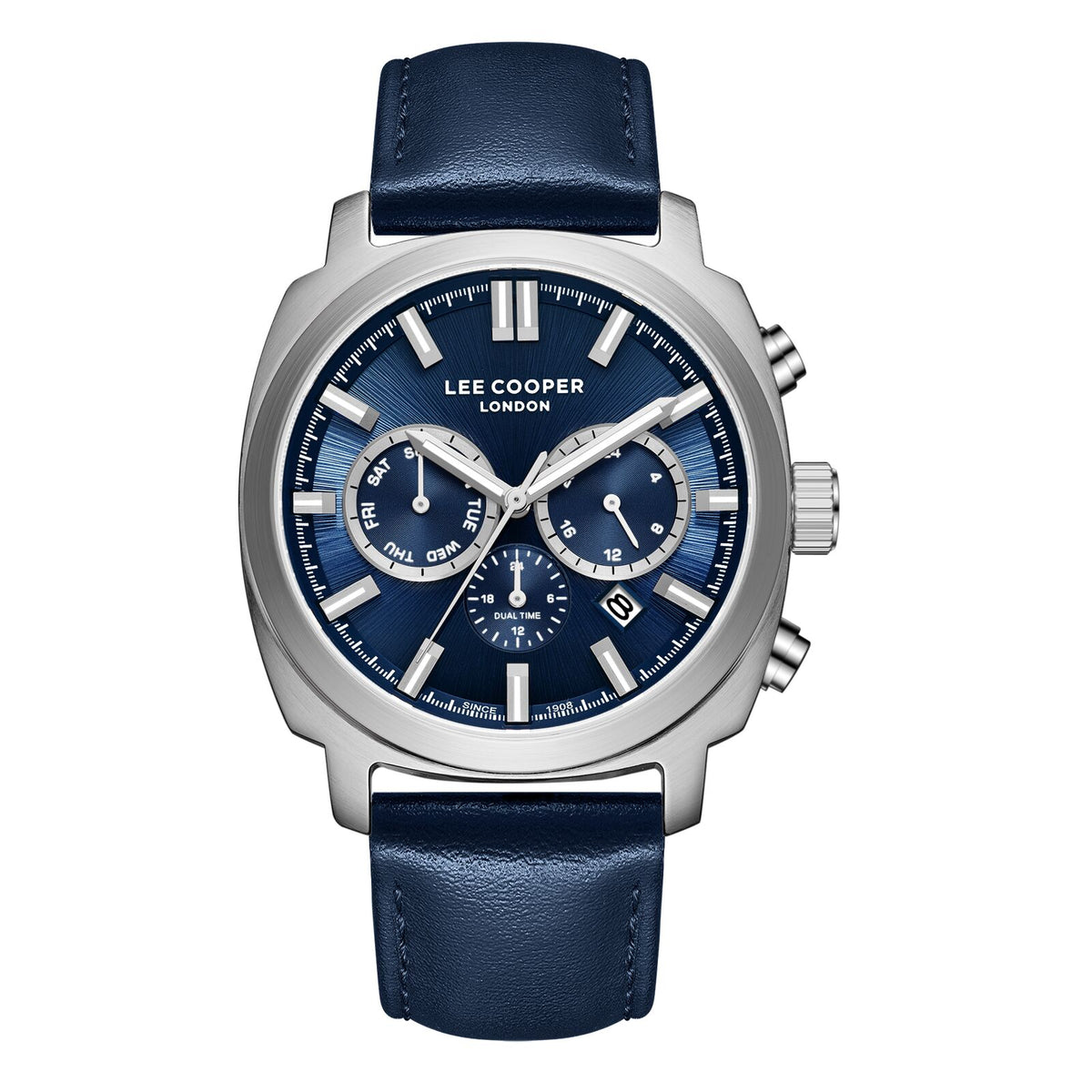 Lee Cooper Men's Watch Analog Blue Dial with Blue Leather Strap, LC08172.399