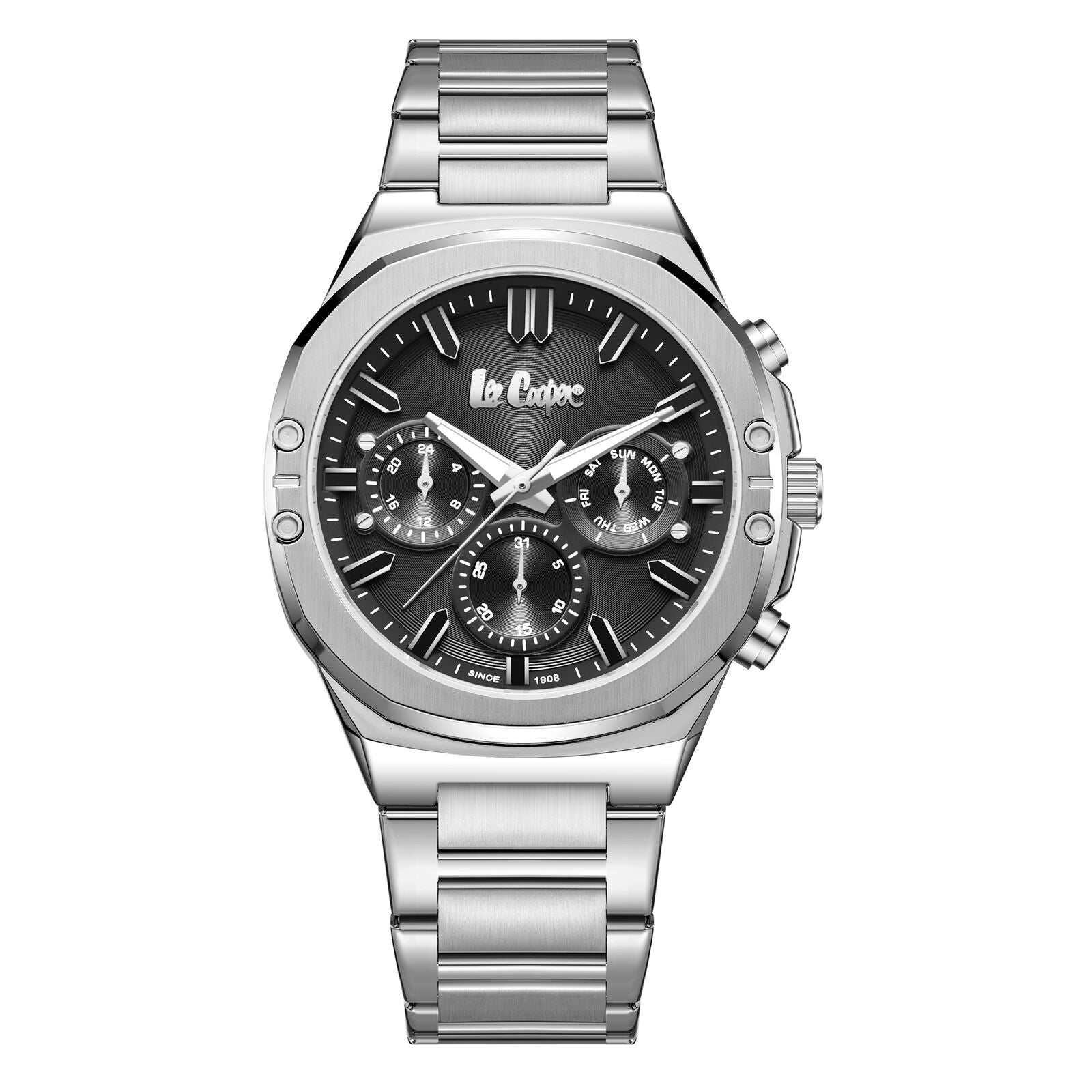 Lee Cooper Men's Watch Analog Black Dial with Silver Stainless Steel Band, LC07991.350