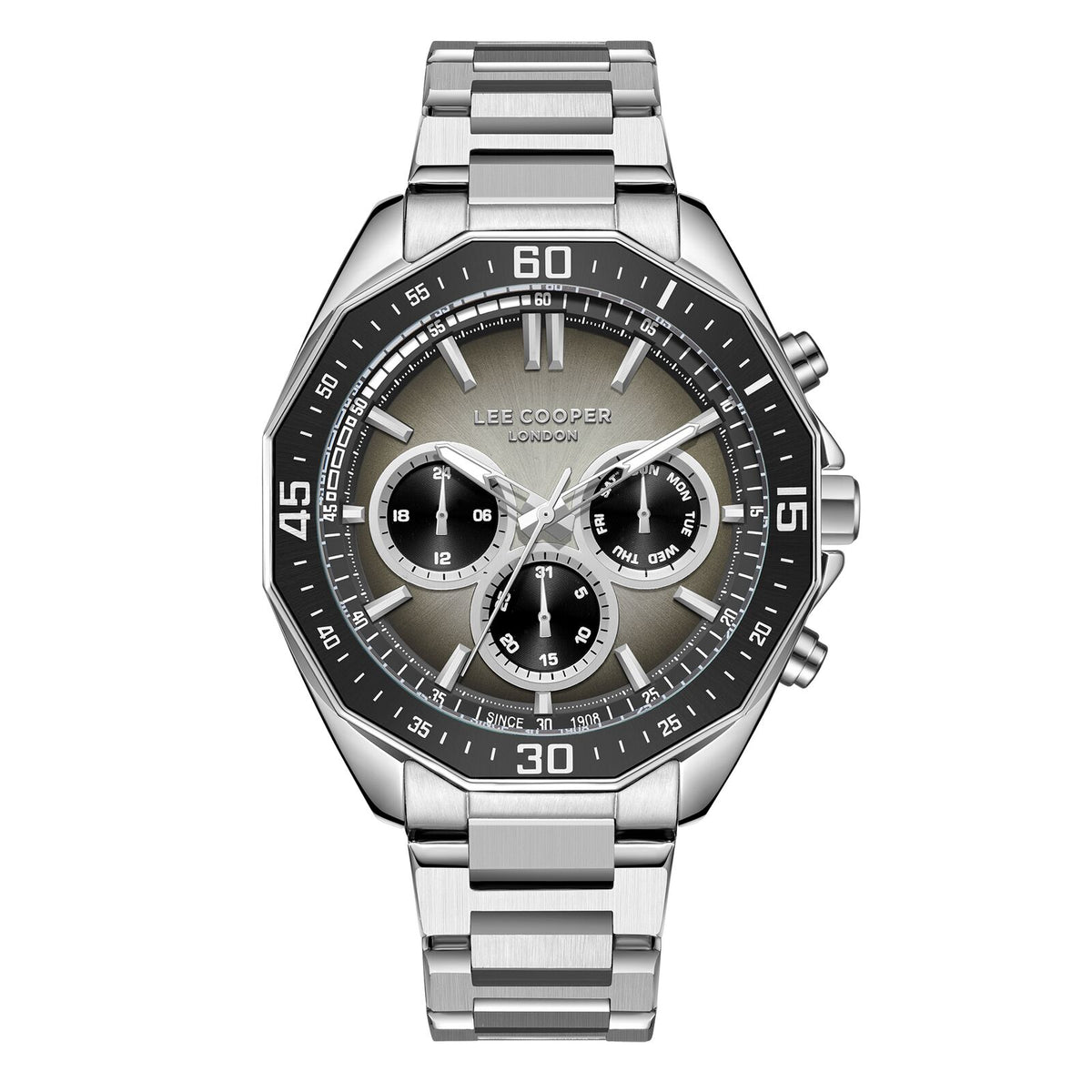 Lee Cooper Men's Watches Analog Grey Dial with Silver Stainless Steel Band, LC08021.350