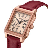 Casio Women's Watch Analog Rose Gold Dial with Maroon Leather Strap, LTP-B190RGL-4BVDF