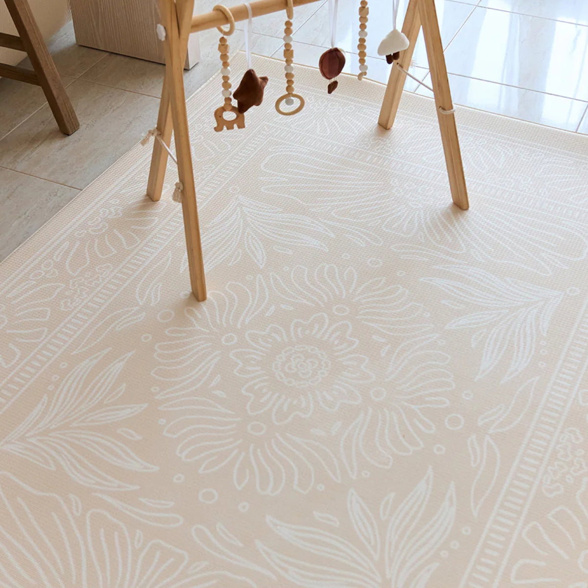 Milk It Baby Boho Beige And Sage Leaf 100% TPU Foam Non Toxic Reversible Play Mat, BOHOBEPM