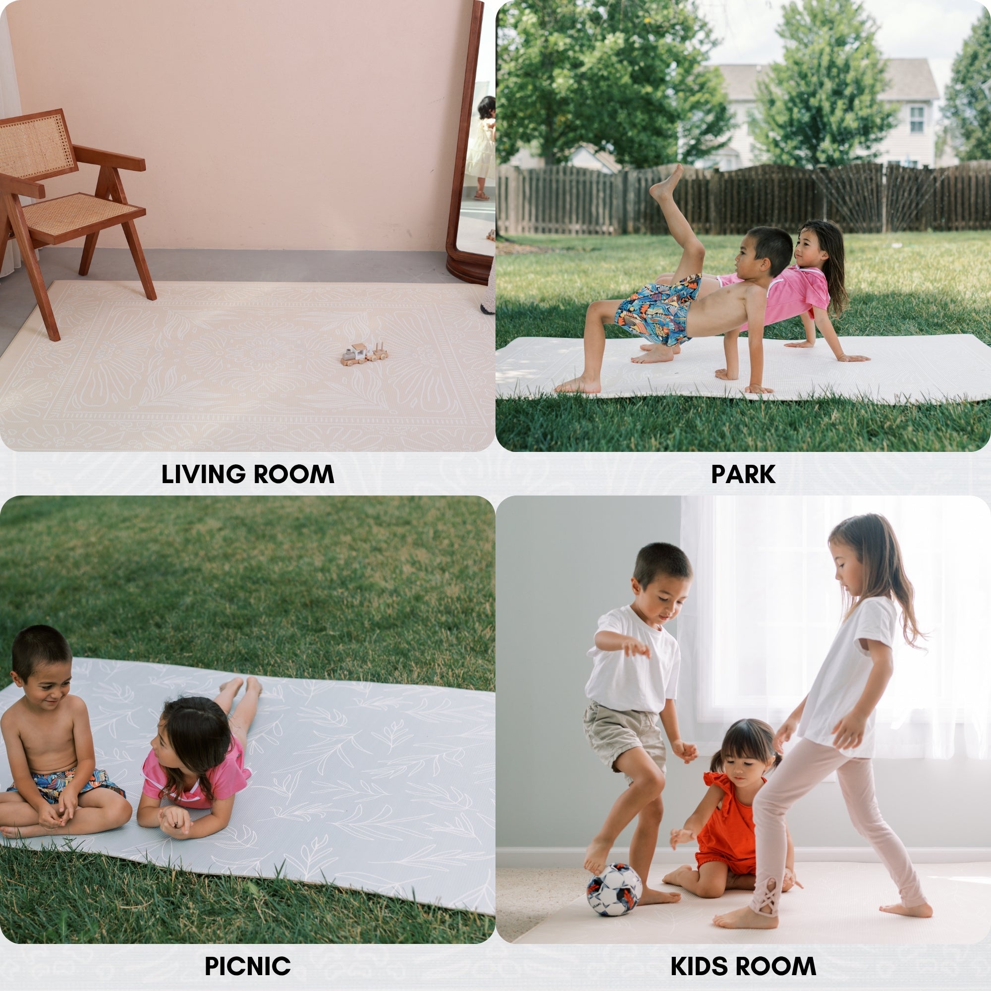 Milk It Baby Boho Beige And Sage Leaf 100% TPU Foam Non Toxic Reversible Play Mat, BOHOBEPM