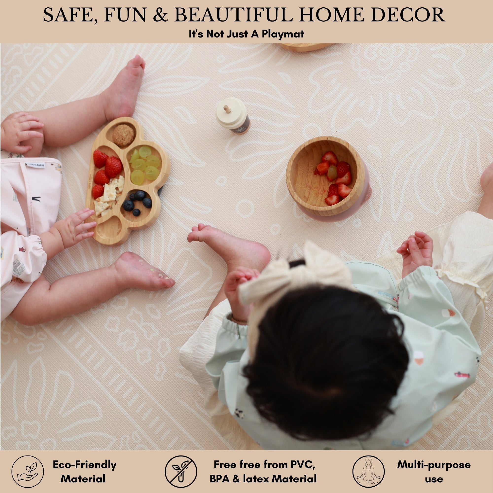 Milk It Baby Boho Beige And Sage Leaf 100% TPU Foam Non Toxic Reversible Play Mat, BOHOBEPM