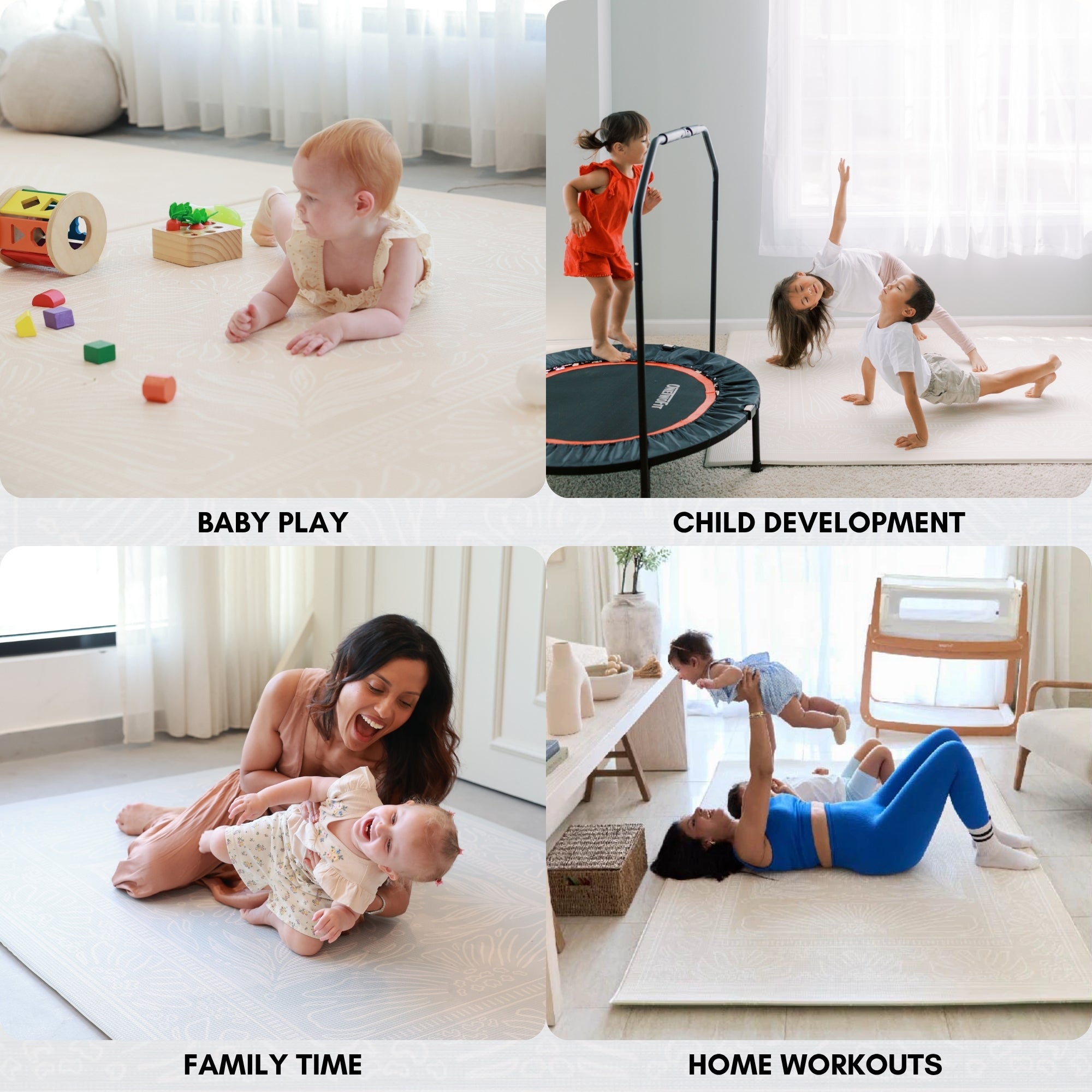 Milk It Baby Boho Beige And Sage Leaf 100% TPU Foam Non Toxic Reversible Play Mat, BOHOBEPM