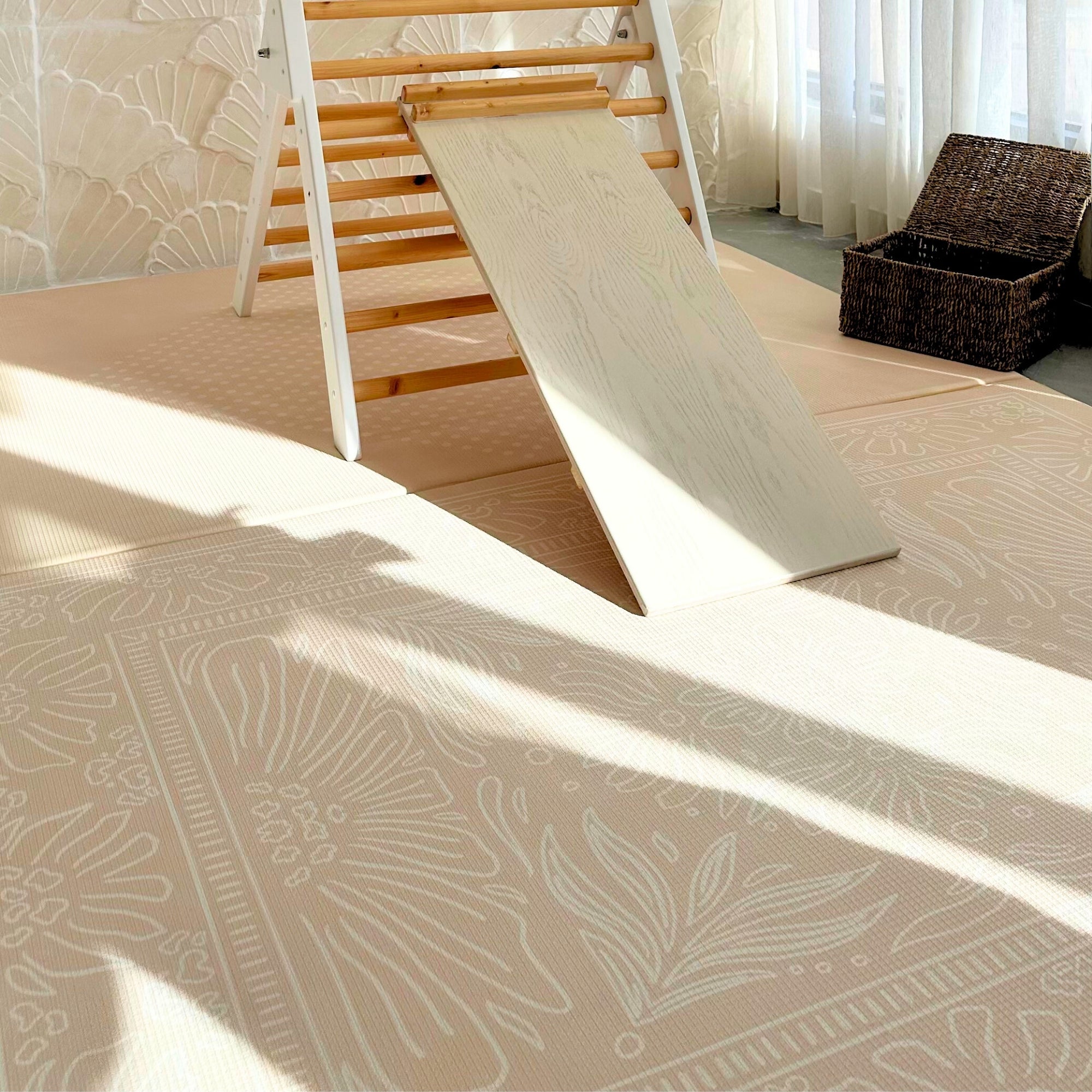 Milk It Baby Boho Beige And Sage Leaf 100% TPU Foam Non Toxic Reversible Play Mat, BOHOBEPM