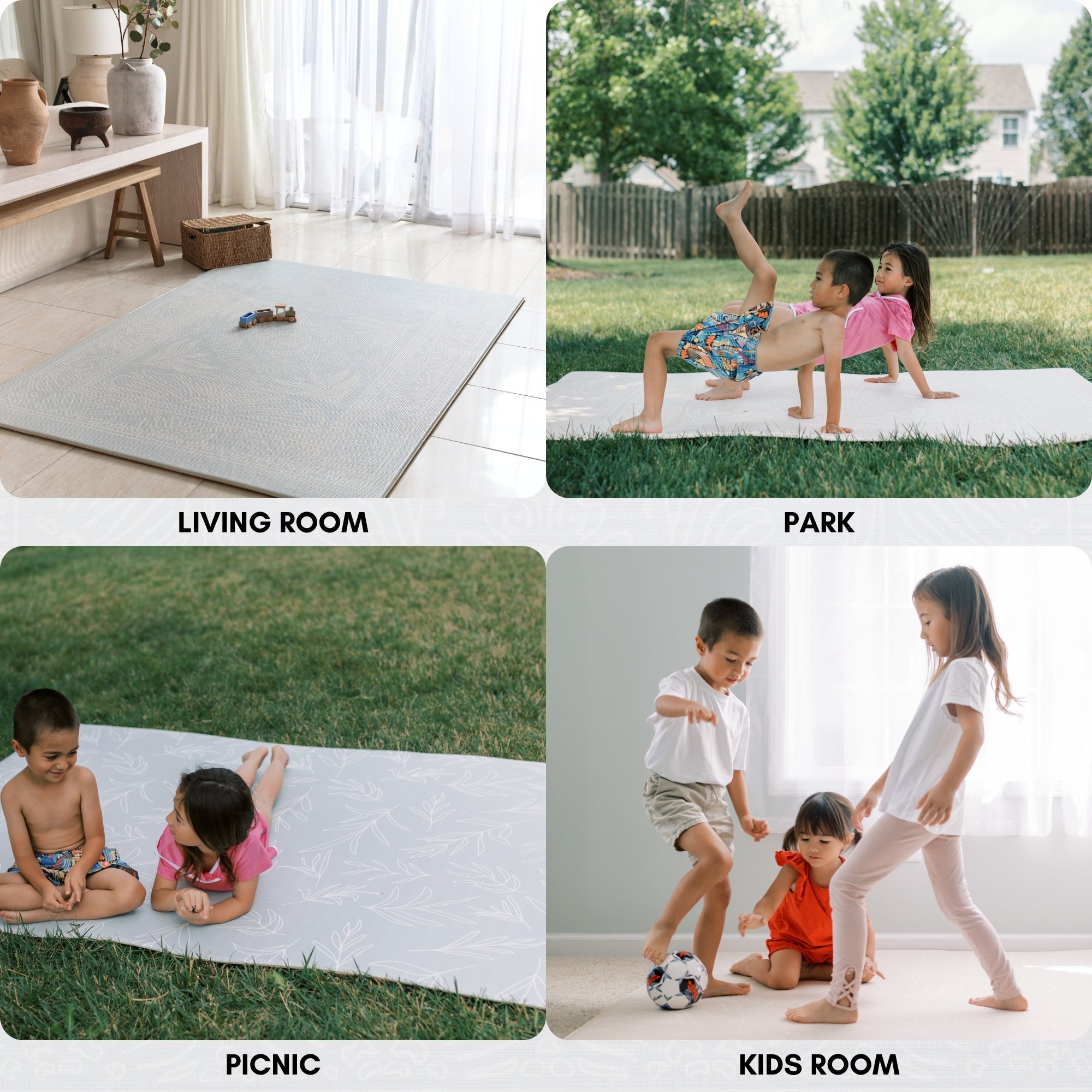 Milk It Baby Boho Blue And Beige Leaf 100% TPU Foam Non Toxic Reversible Play Mat, BOHOBLPM