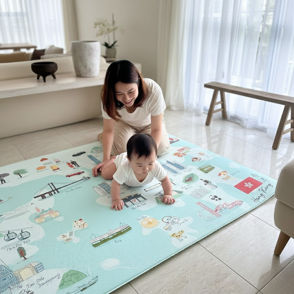 Milk It Baby Hong Kong Play Mat, City Tour Collection 100% TPU Foam Reversible Mat, MI-HONGKONGPM