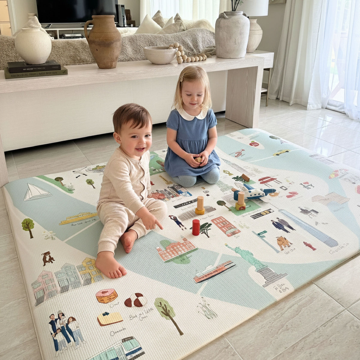 Milk It Baby New York Play Mat, City Tour Collection 100% TPU Foam Non Toxic Reversible Mat, MI-NEWYORKPM