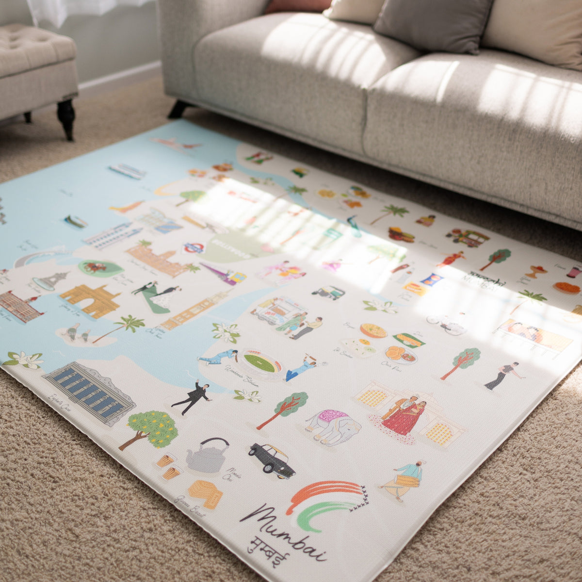 Milk It Baby Mumbai Play Mat, City Tour Collection 100% TPU Foam Non Toxic Reversible Mat, MI-MUMBAIPM