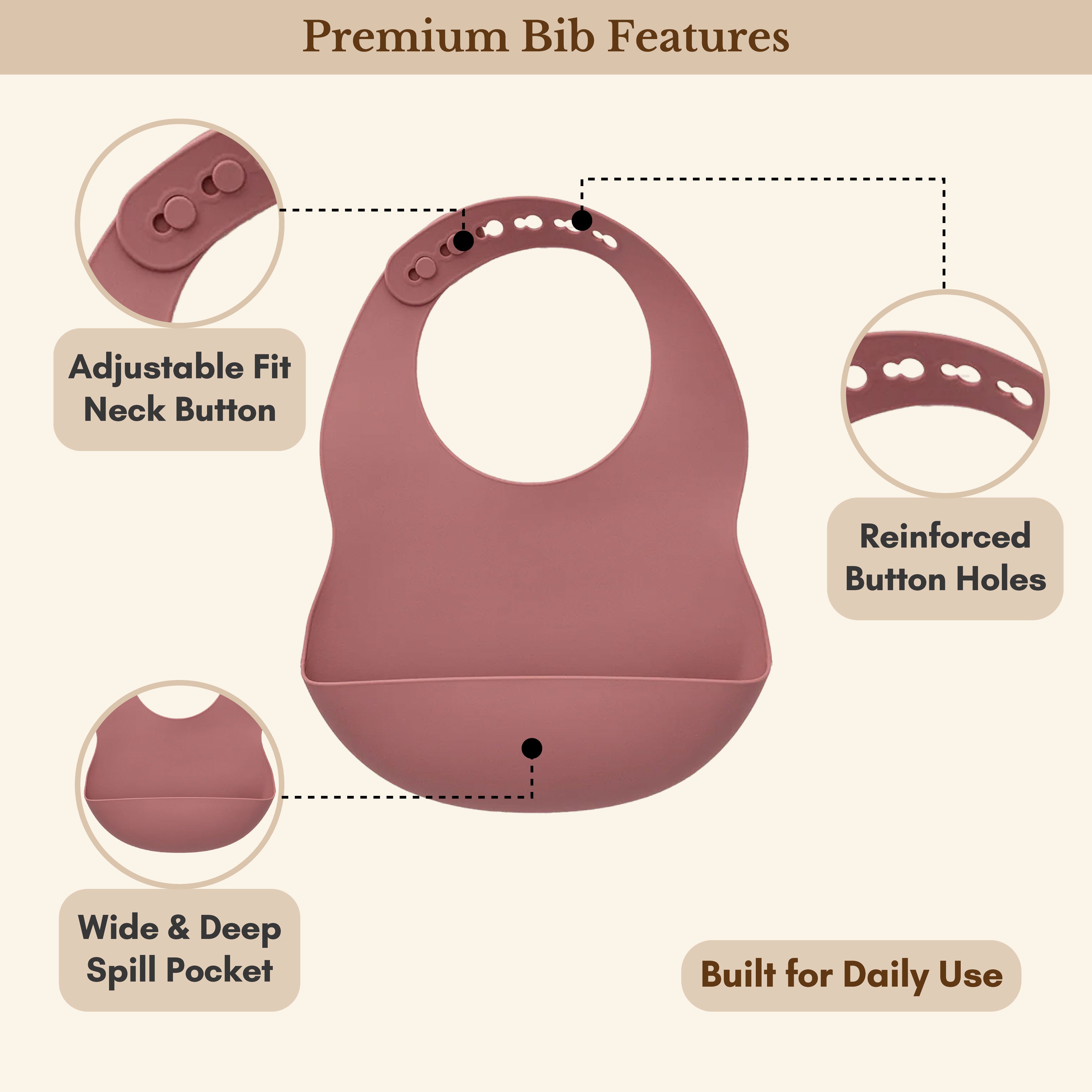 Milk It Baby Rose Pink Bib & Bowl Set, 100% Food Grade Silicone Set, MI-BBRP004