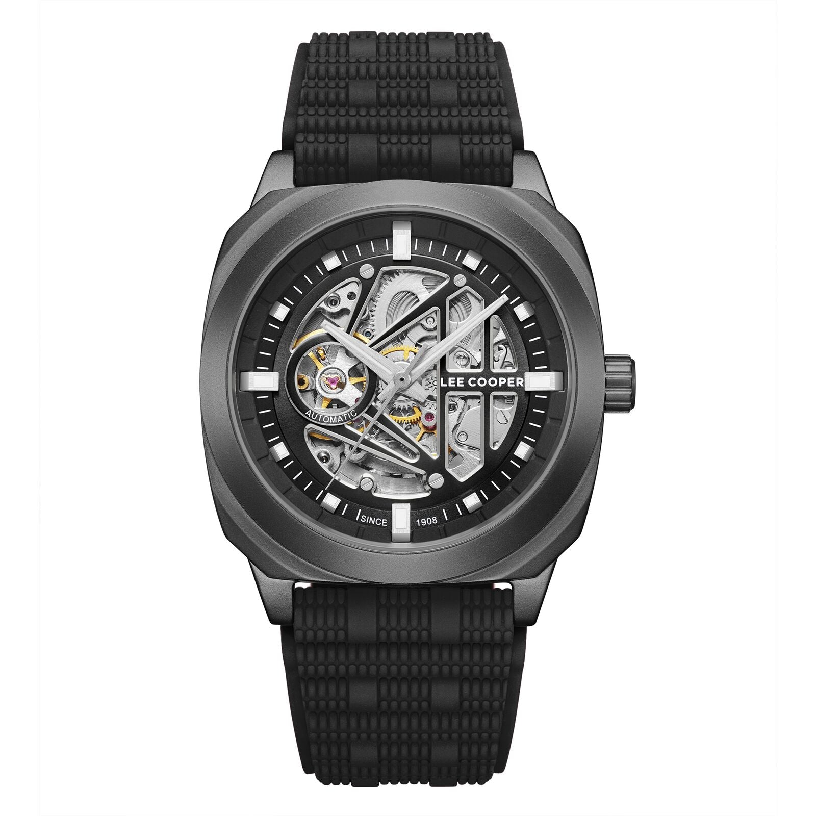 Lee Cooper Men's Automatic Watch Analog Silver Dial with Black Resin Strap, LC08074.651