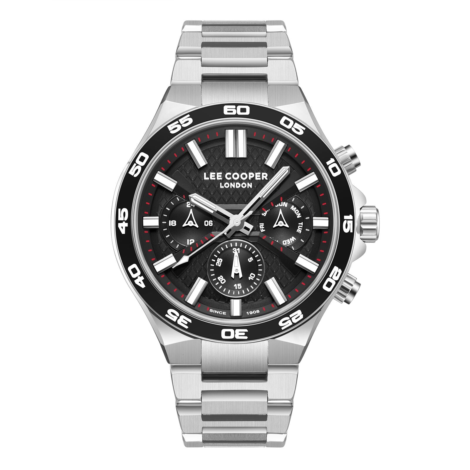 Lee Cooper Men's Watch Analog Black Dial with Silver Stainless Steel Band, LC08067.350