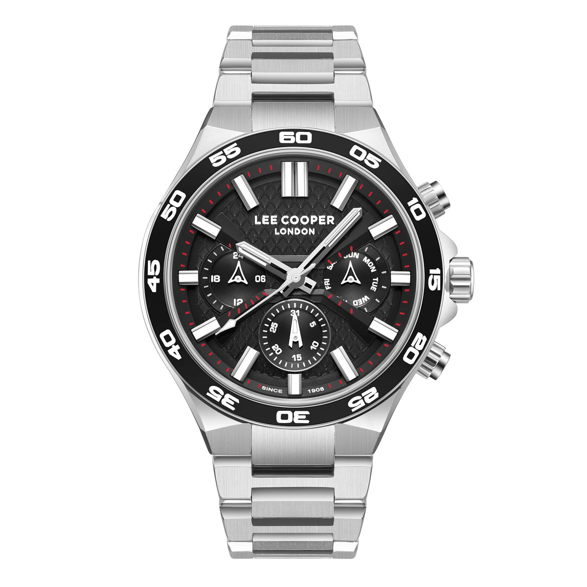 Lee Cooper Men's Watch Analog Black Dial with Silver Stainless Steel Band, LC08067.350
