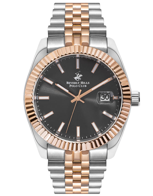 Beverly Hills Polo Club Men's Analog Watch with Gunmetal Dial andTwo Tone Stainless Steel Band, BP3018X.560